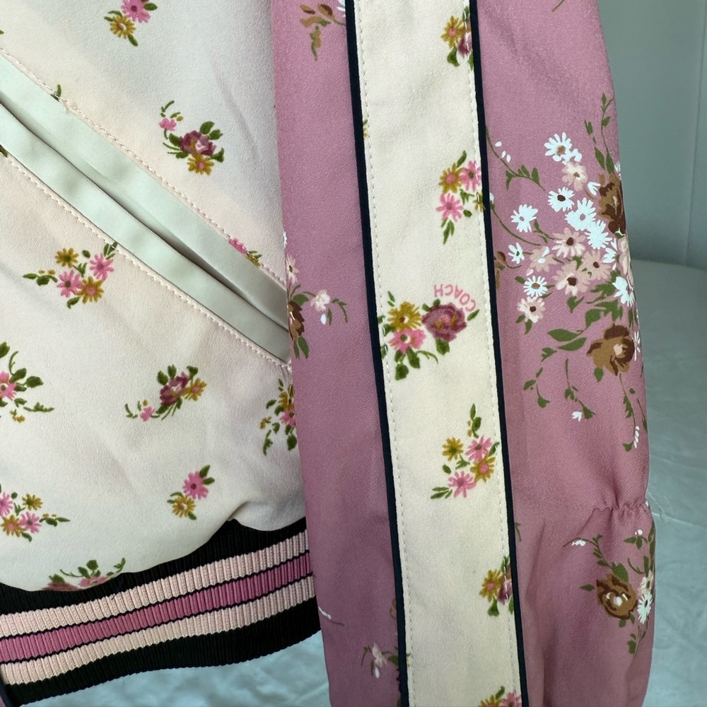 COACH Floral Baseball Bomber Jacket Womens M Romantic Rose Pink Coquette Girl - Picture 4 of 12